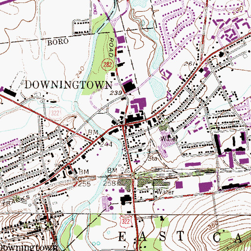 Topographic Map of Downingtown, PA