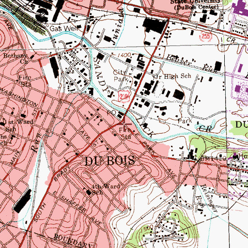 Topographic Map of Du Bois, PA