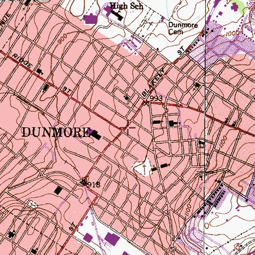 Topographic Map of Dunmore, PA