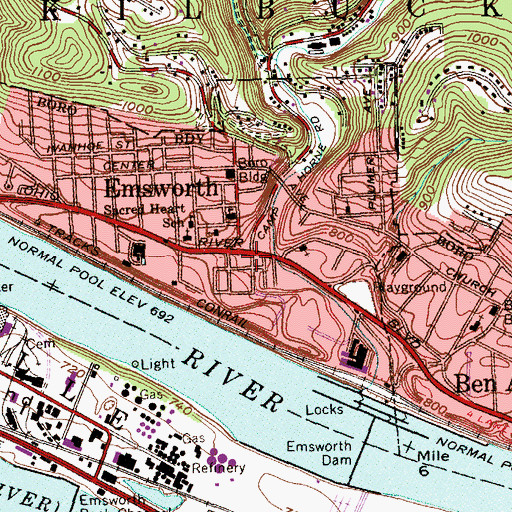 Topographic Map of Emsworth, PA