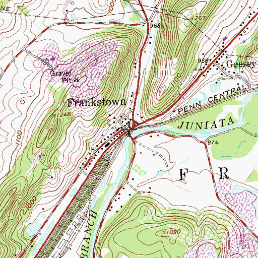 Topographic Map of Frankstown, PA