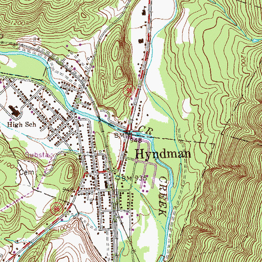 Topographic Map of Hyndman, PA