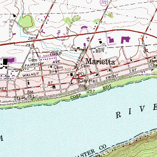 Topographic Map of Marietta, PA