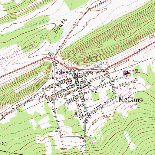 Topographic Map of McClure, PA