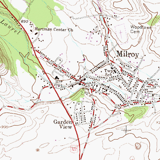 Topographic Map of Milroy, PA