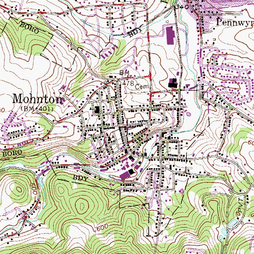 Topographic Map of Mohnton, PA