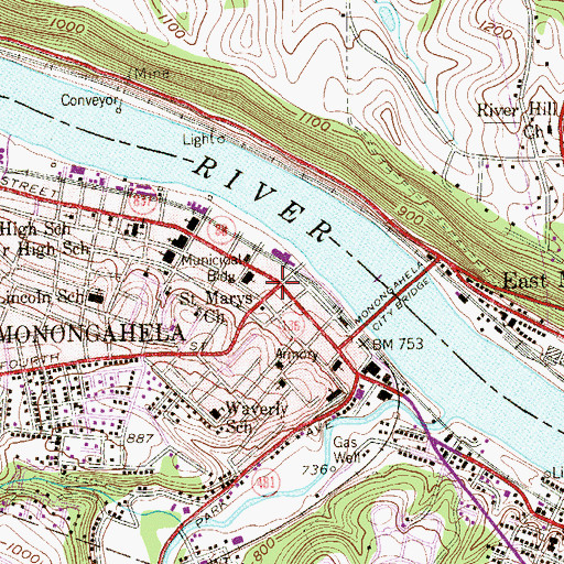 Topographic Map of Monongahela, PA