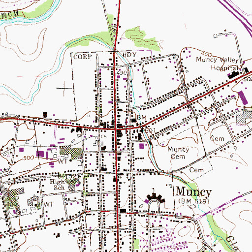 Topographic Map of Muncy, PA
