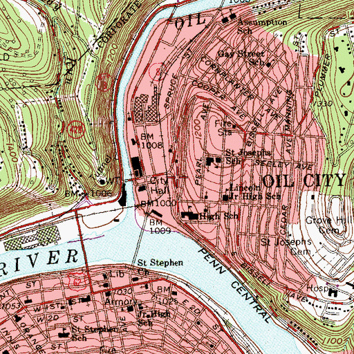 Topographic Map of Oil City, PA