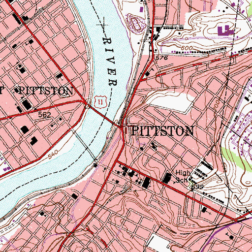 Topographic Map of Pittston, PA