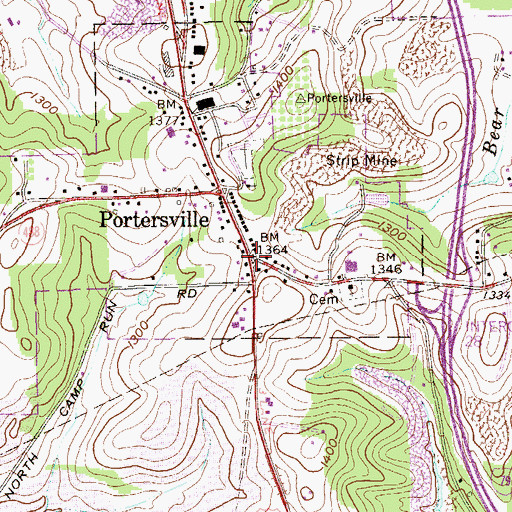 Topographic Map of Portersville, PA