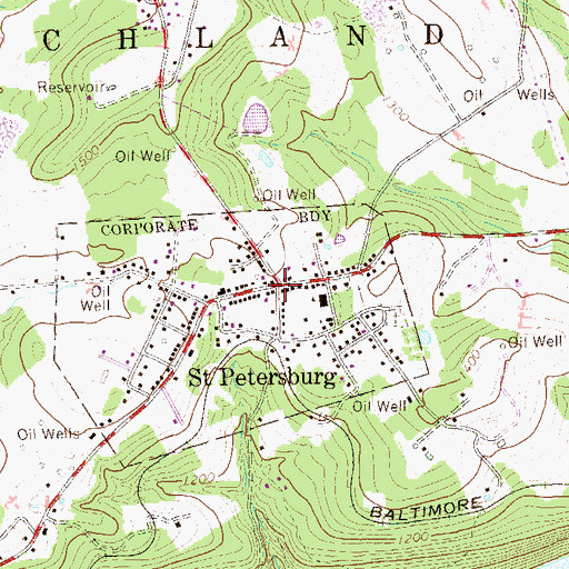 Topographic Map of Saint Petersburg, PA