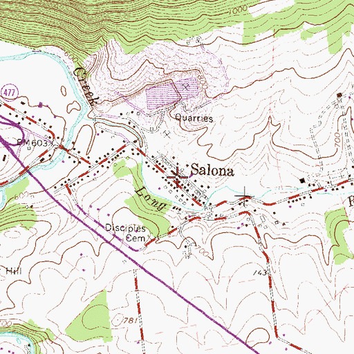 Topographic Map of Salona, PA