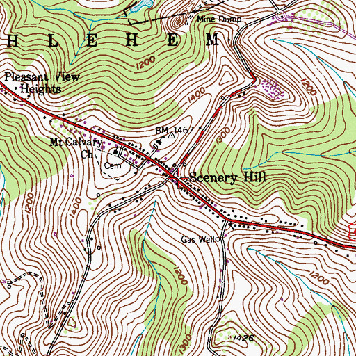 Topographic Map of Scenery Hill, PA