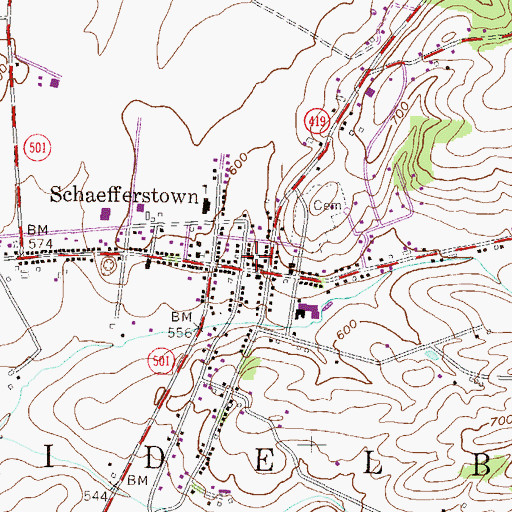Topographic Map of Schaefferstown, PA