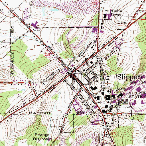 Topographic Map of Slippery Rock, PA