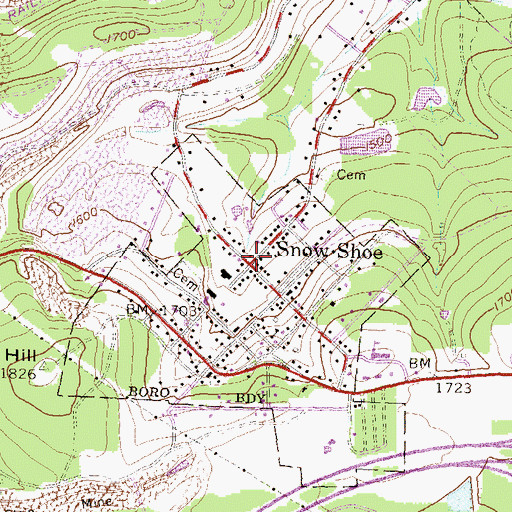 Topographic Map of Snow Shoe, PA