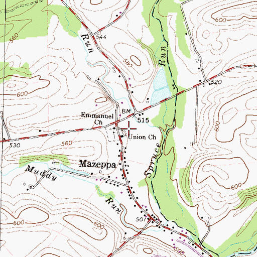 Topographic Map of Union Church Cemetery, PA