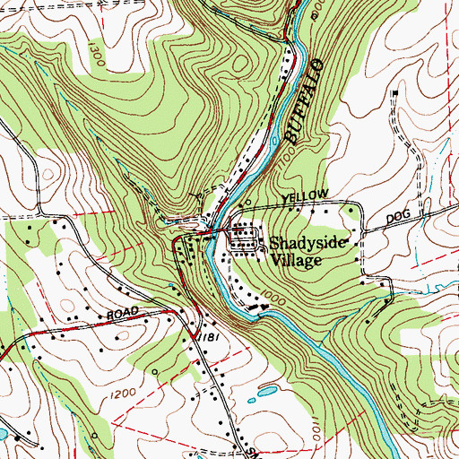 Topographic Map of Shadyside Village, PA