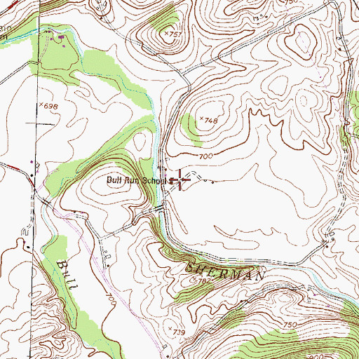 Topographic Map of Bull Run School, PA