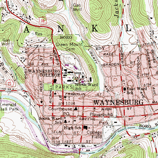 Topographic Map of North Ward School, PA