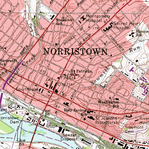 Topographic Map of Saint Patrick School, PA