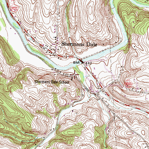 Topographic Map of Shermans Dale School, PA