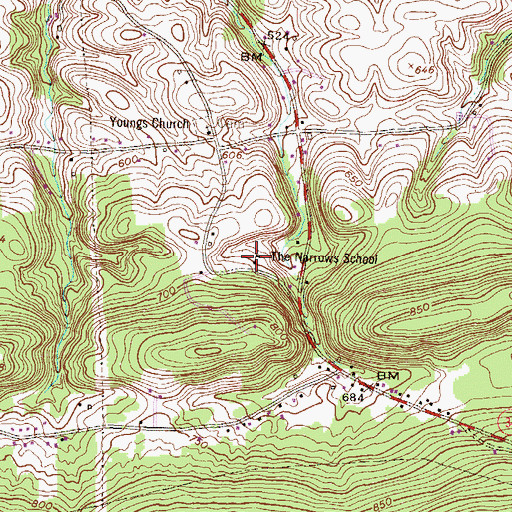 Topographic Map of The Narrows School, PA