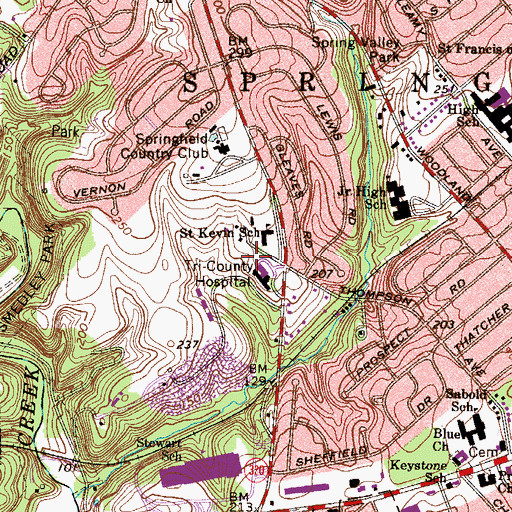 Topographic Map of Springfield Hospital, PA