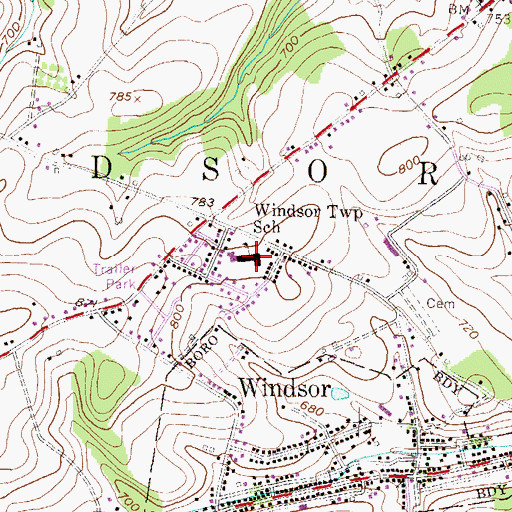 Topographic Map of Windsor Township Elementary School (historical), PA
