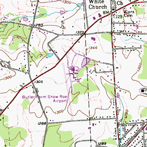 Topographic Map of Butler Farm Show Airport, PA