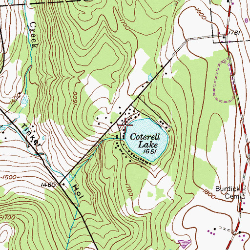 Topographic Map of Coterell Lake Dam, PA