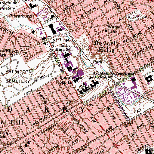 Topographic Map of Delaware County Memorial Hospital, PA