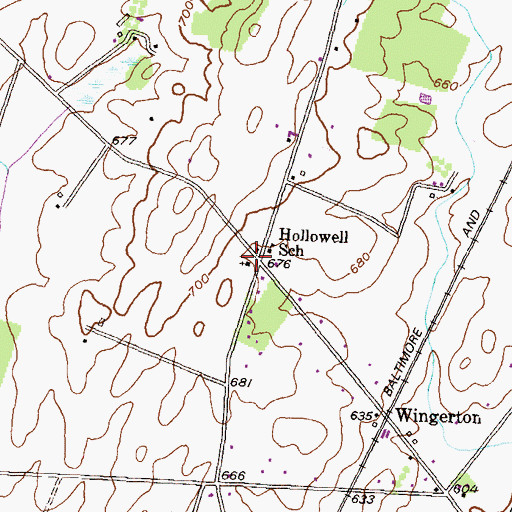 Topographic Map of Hallowell Church, PA