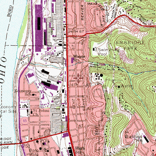 Topographic Map of Economy, PA