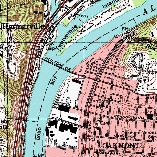 Topographic Map of Riverview High School, PA