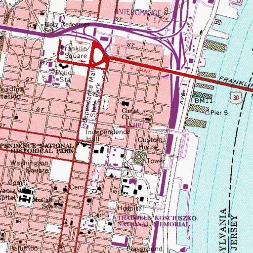 Topographic Map of B Free Franklin Post Office, PA