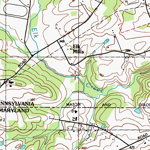 Topographic Map of Elk Mills, PA