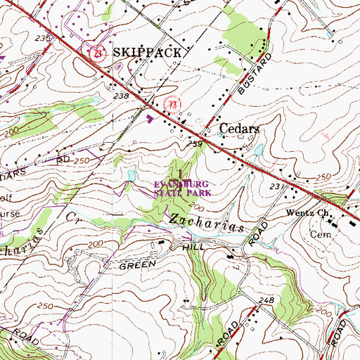 Topographic Map of Evansburg State Park, PA