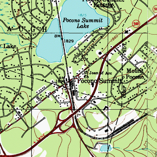 Topographic Map of Pocono Post Office (historical), PA