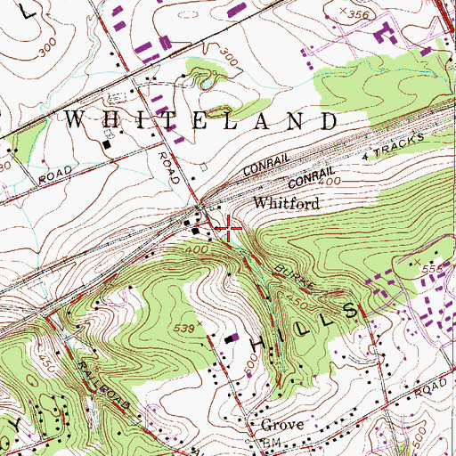 Topographic Map of West Whiteland Post Office (historical), PA