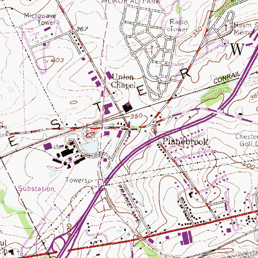Topographic Map of Planebrook Post Office (historical), PA