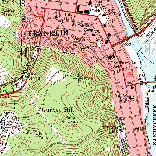 Topographic Map of Gurnet, PA