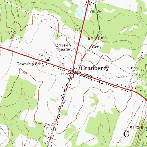 Topographic Map of Cranberry Post Office (historical), PA