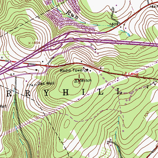 Topographic Map of Mentch, PA