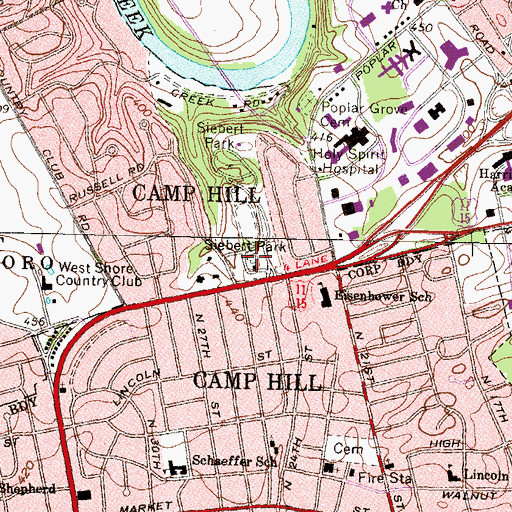 Topographic Map of Camp Hill Borough Pool, PA