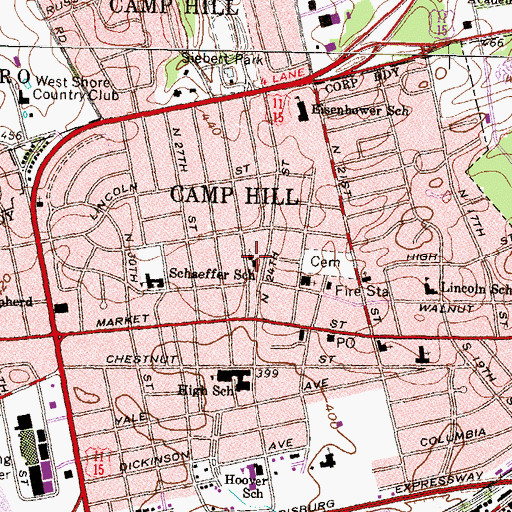 Topographic Map of Mount Calvary Episcopal Church, PA