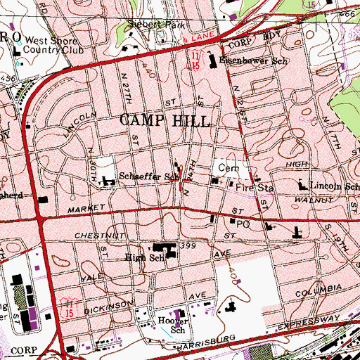Topographic Map of Willow Park, PA