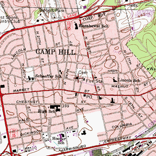 Topographic Map of Camp Hill Presbyterian Church, PA