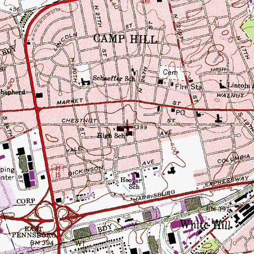 Topographic Map of Camp Hill Middle School, PA